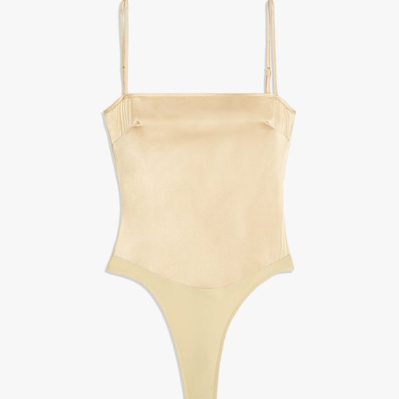 NWT Danielle Bernstein WeWoreWhat Strappy Bodysuit Stretch Beige Taupe S Small - Picture 1 of 2